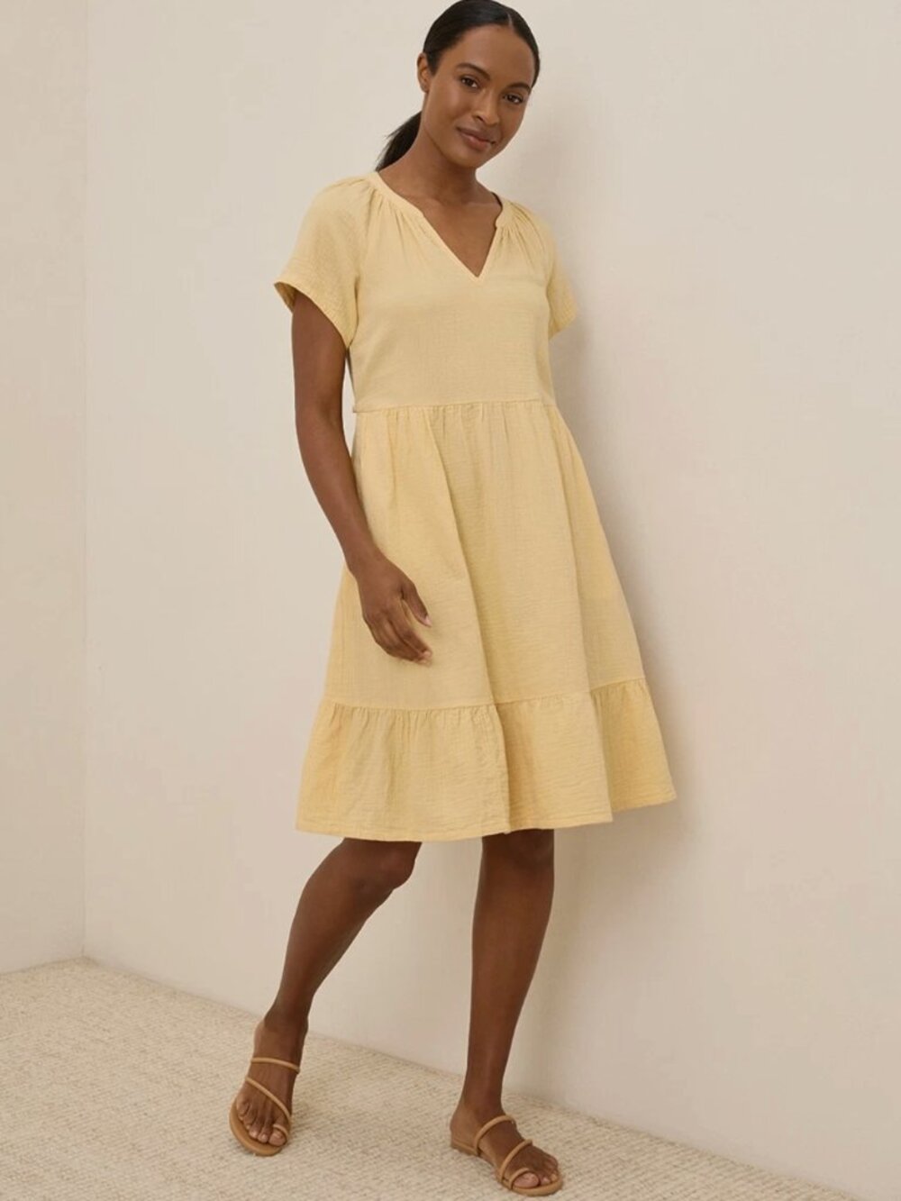 Pact Organic Coastal Double Gauze Breezy Dress Sungold